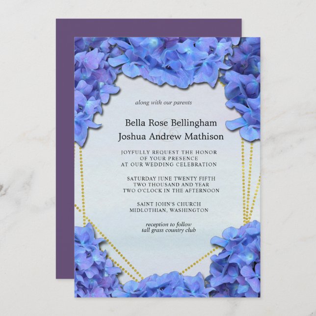 Lavender Hydrangeas Floral Wedding Invitation (Front/Back)