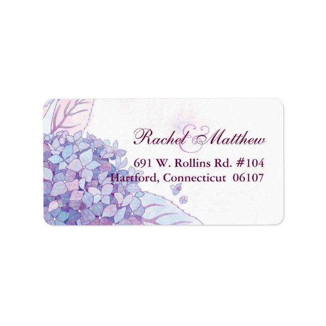 Lavender Hydrangeas Wedding Address Label (Front)