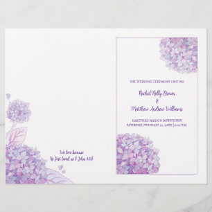 Lavender Hydrangeas White Wedding Folded Programs