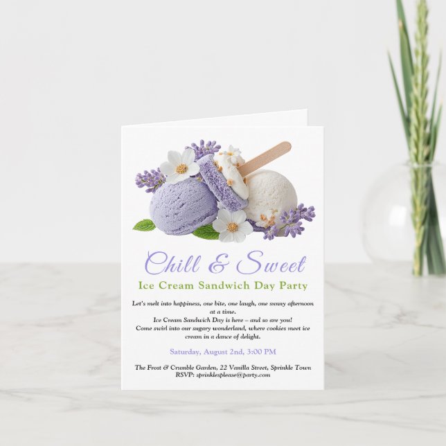 Lavender Ice Cream Sandwich Day Watercolor  Invitation (Front)