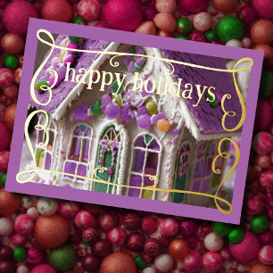 Lavender Iced Gingerbread House Candy Holiday Card