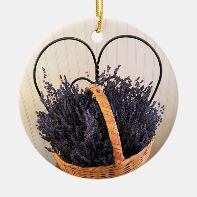 Lavender in a Basket Ceramic Tree Decoration (Front)