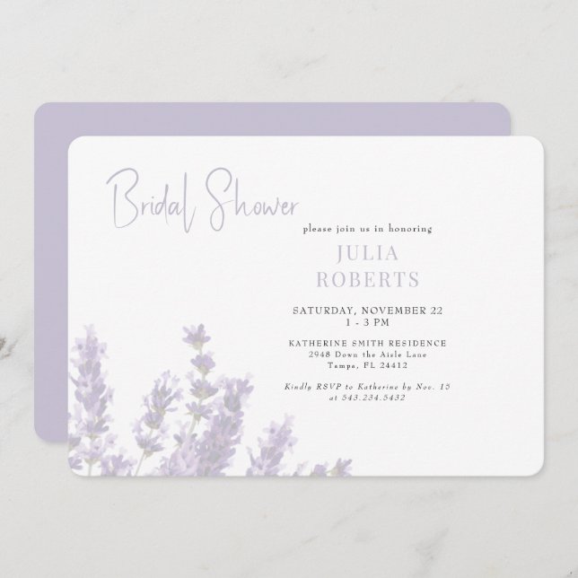 Lavender in Bloom Bridal Shower Horizontal Invitation (Front/Back)
