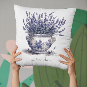 Lavender in Delft Blue  Cushion