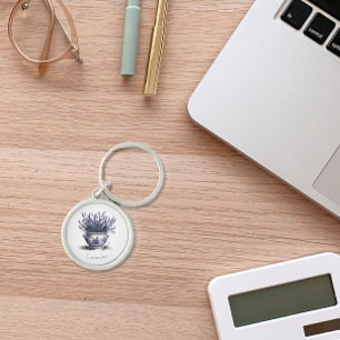 Lavender in Delft Blue, customisable Key Ring