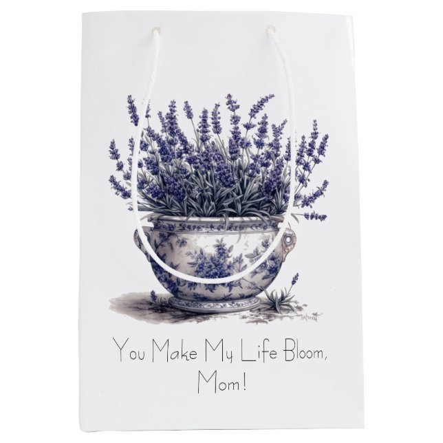 Lavender in Delft Blue, customisable  Medium Gift Bag (Front)