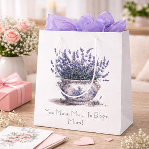 Lavender in Delft Blue, customizable  Medium Gift Bag