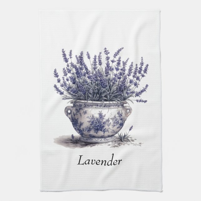 Lavender in Delft Blue  Tea Towel (Vertical)