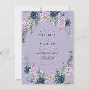 Lavender Indigo Hydrangea Eucalyptus Wedding Invitation