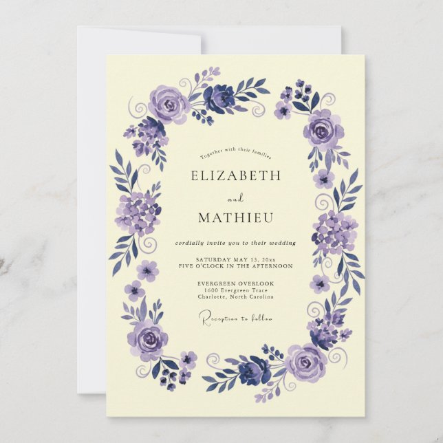 Lavender Indigo Petal Wedding Invitation (Front)