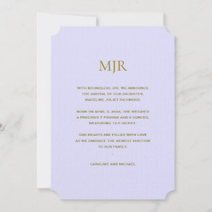 Lavender Initials Girl Birth Announcement