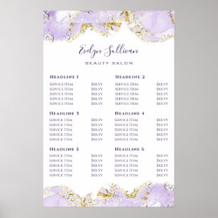 Lavender ink Marbling Design Price List Poster