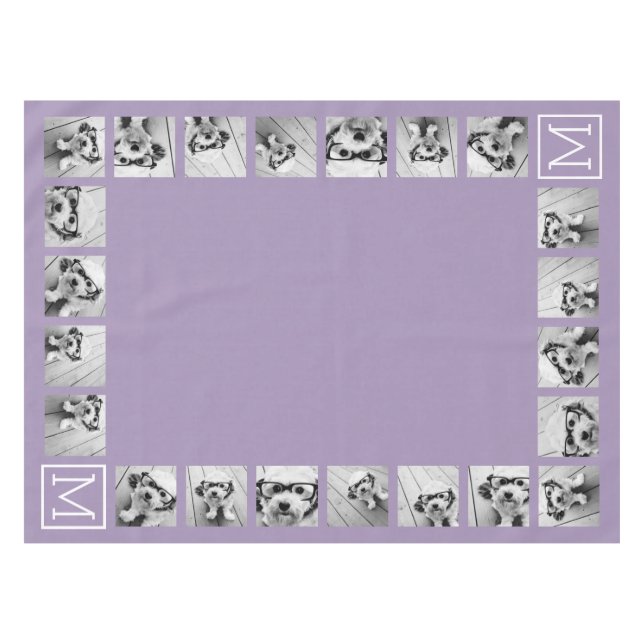 Lavender Instagram Photo Collage Custom Monogram Tablecloth (Front (Horizontal))