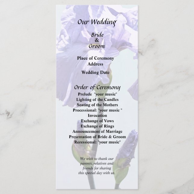 Lavender Iris and Buds Programme (Front)