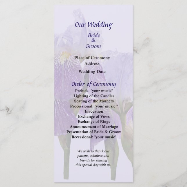 Lavender Iris Couple Wedding Program Programme (Front)