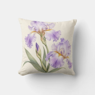 Lavender Iris Cream Botanical Watercolor Cushion