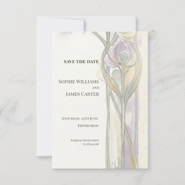 Lavender Iris Nouveau Save The Date (Front)