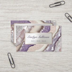 lavender ivory glitter marble business card