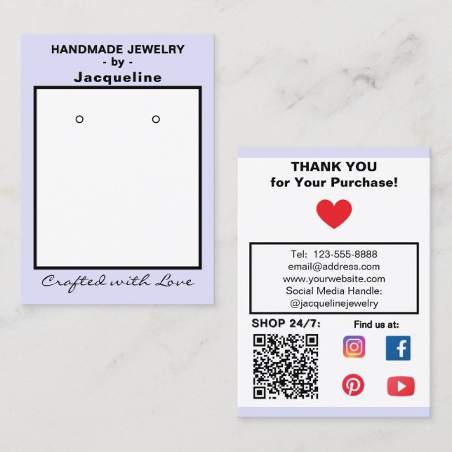 Lavender Jewelry Earrings Social QR Code Business Card (Front/Back)