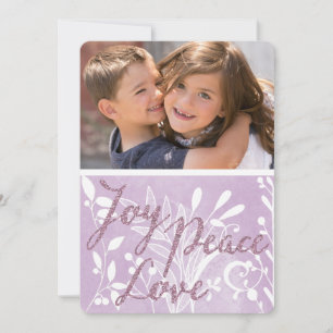 Lavender Joy Peace Love Holiday Photo Card