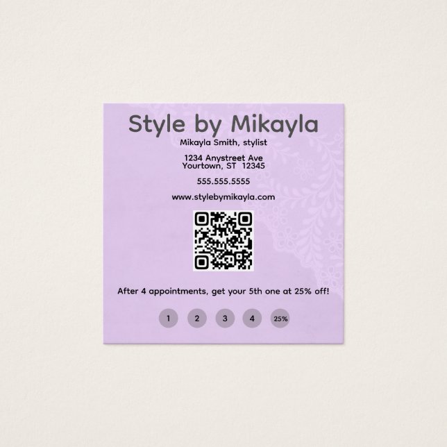 Lavender Lace Beautician Customer Rewards Card (Front)
