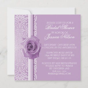 Lavender Lace Damask Beauty Rose  Shower Invite