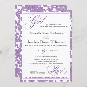 Lavender Lace God is Love Christian Wedding Invitation