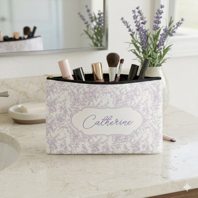 Lavender Lace Pattern Name Script Accessory Pouch (Creator Uploaded)