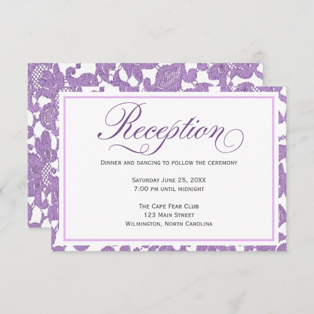 Lavender Lace Wedding Reception Enclosure Card (Front/Back)