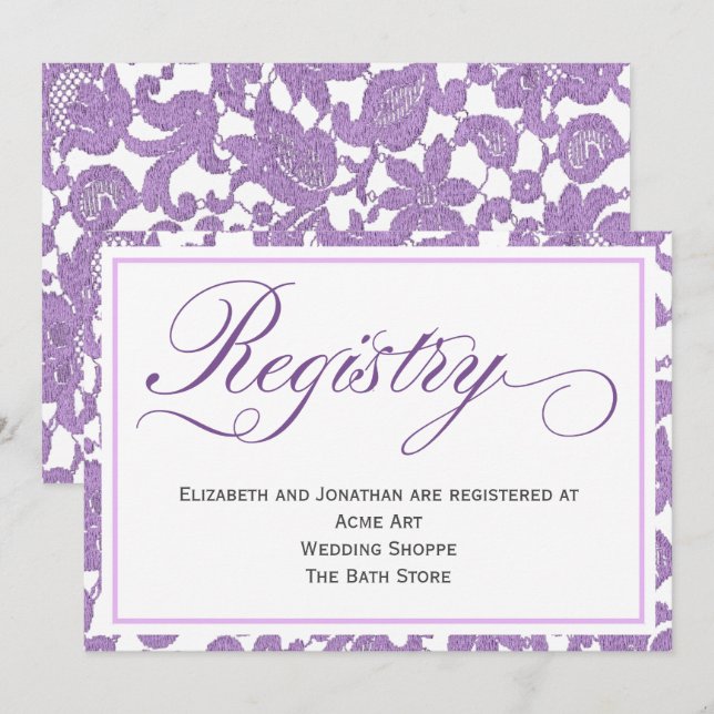 Lavender Lace Wedding Registry Enclosure Card (Front/Back)