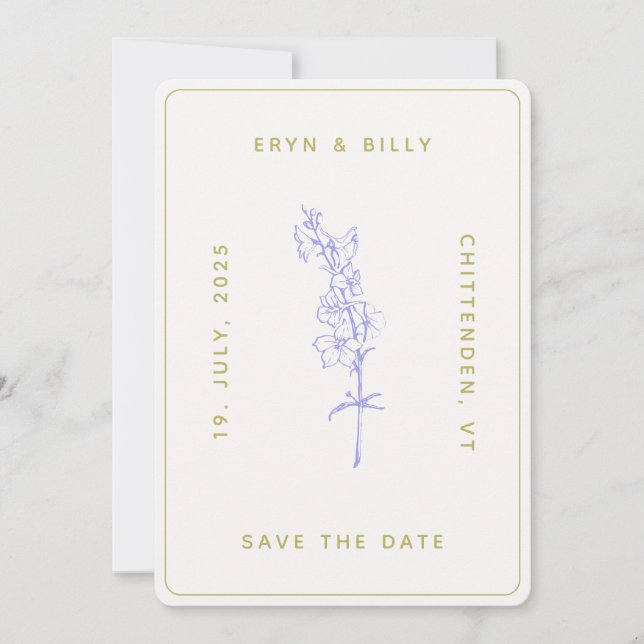Lavender Larkspur Floral Save the Date (Front)