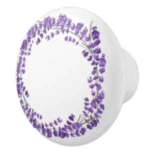 Lavender / Lavendar Floral Wreath Circle Ceramic Knob