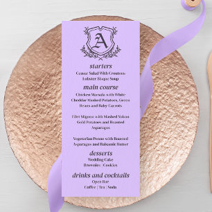 Lavender Leaf and FLoral Monogram Wedding Menu