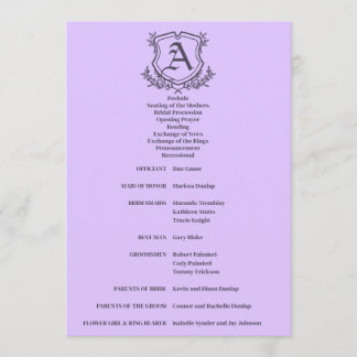Lavender Leaf and Floral Monogram Wedding Programme