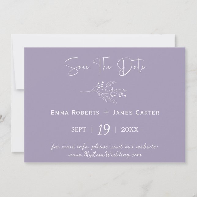 Lavender Leaf Save the Date Card (Front)