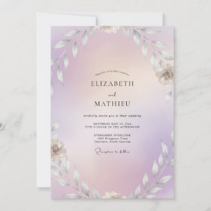 Lavender Leaf Watercolor Wedding Invitation