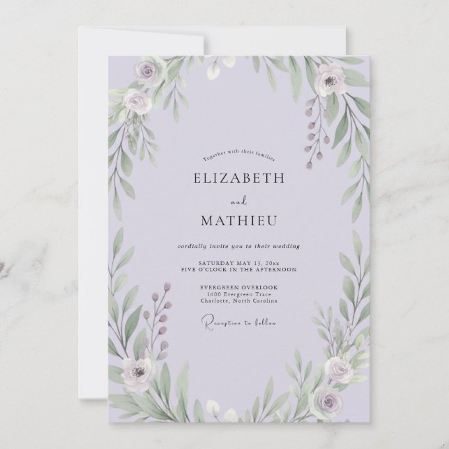 Lavender Leafy Wedding Invitation (Front)