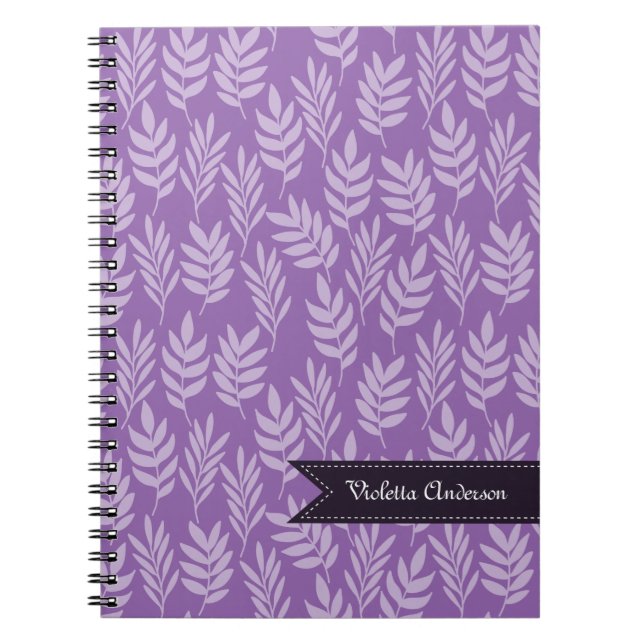 Lavender Leaves Elegant Purple Pattern With Name Spiral Notebook (Front)