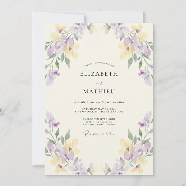 Lavender Lemon Ethereal Floral Wedding Invitation (Front)