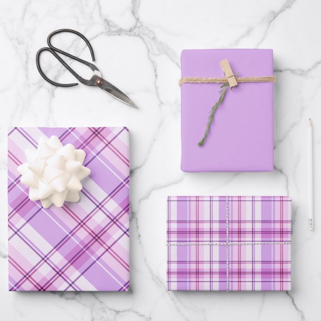 Lavender, Light Pink & White Plaid Wrapping Paper Sheet (Front)