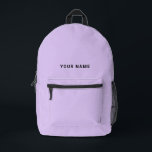 Lavender light purple Custom Name Backpack<br><div class="desc">Easily personalize this simple and cool backpack adding your name or custom text. A cool and modern design in cute lavender light purple featuring clear sans serif font, for a modern, professional and edgy look, perfect as custom gift for college students, high school, kids. The backpack can be customized in...</div>
