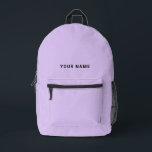 Lavender light purple Custom Name Backpack<br><div class="desc">Easily personalize this simple and cool backpack adding your name or custom text. A cool and modern design in cute lavender light purple featuring clear sans serif font, for a modern, professional and edgy look, perfect as custom gift for college students, high school, kids. The backpack can be customized in...</div>