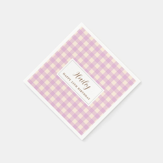 Lavender light purple gingham plaid Paper Napkin  (Corner)