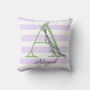 Lavender light purple white strips monogram cushion