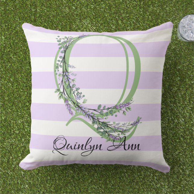 Lavender light purple white strips monogram cushion (Grass)