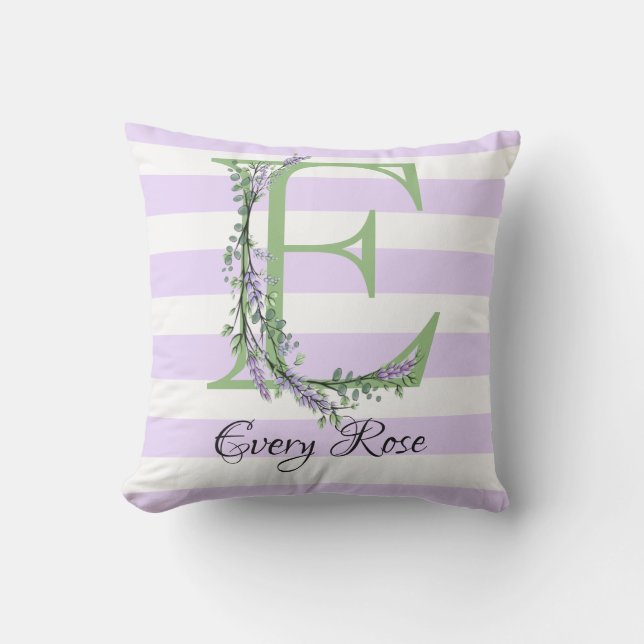 Lavender light purple white strips monogram cushion (Front)