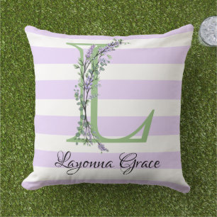 Lavender light purple white strips monogram cushion