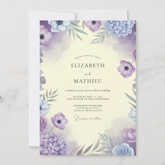 Lavender Lilac Anemone Wedding Invitation (Front)