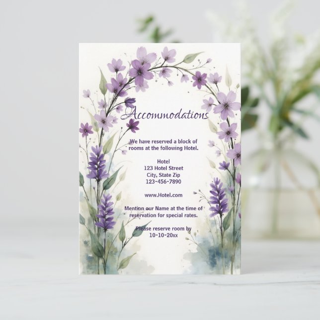 Lavender Lilac Floral Arch Accommodation  Enclosure Card (Standing Front)