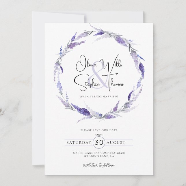 Lavender Lilac Floral Botanical Boho Save The Date Invitation (Front)